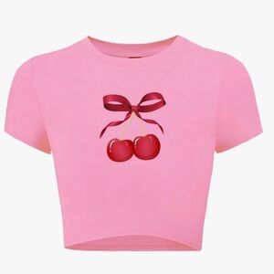 Pink Crop Top with Cherry Graphic
